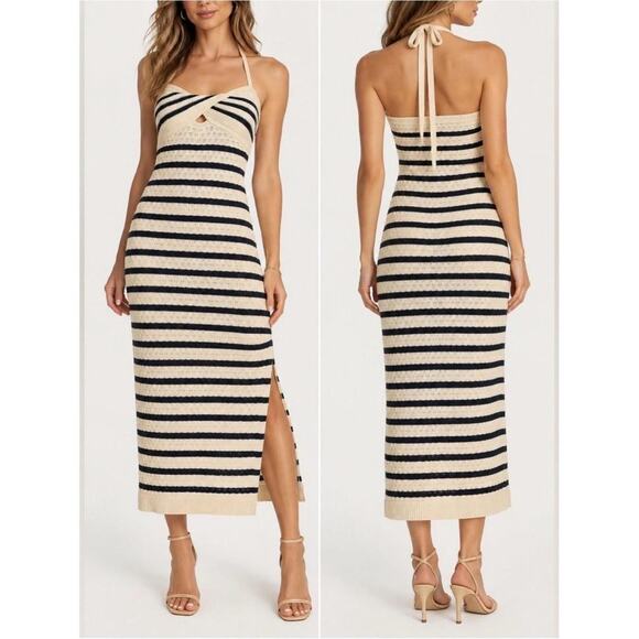 House of Harlow 1960 Dresses & Skirts - House of Harlow 1960 Crochet Boho Resort Chic Stripe Halter Maxi Dress Small